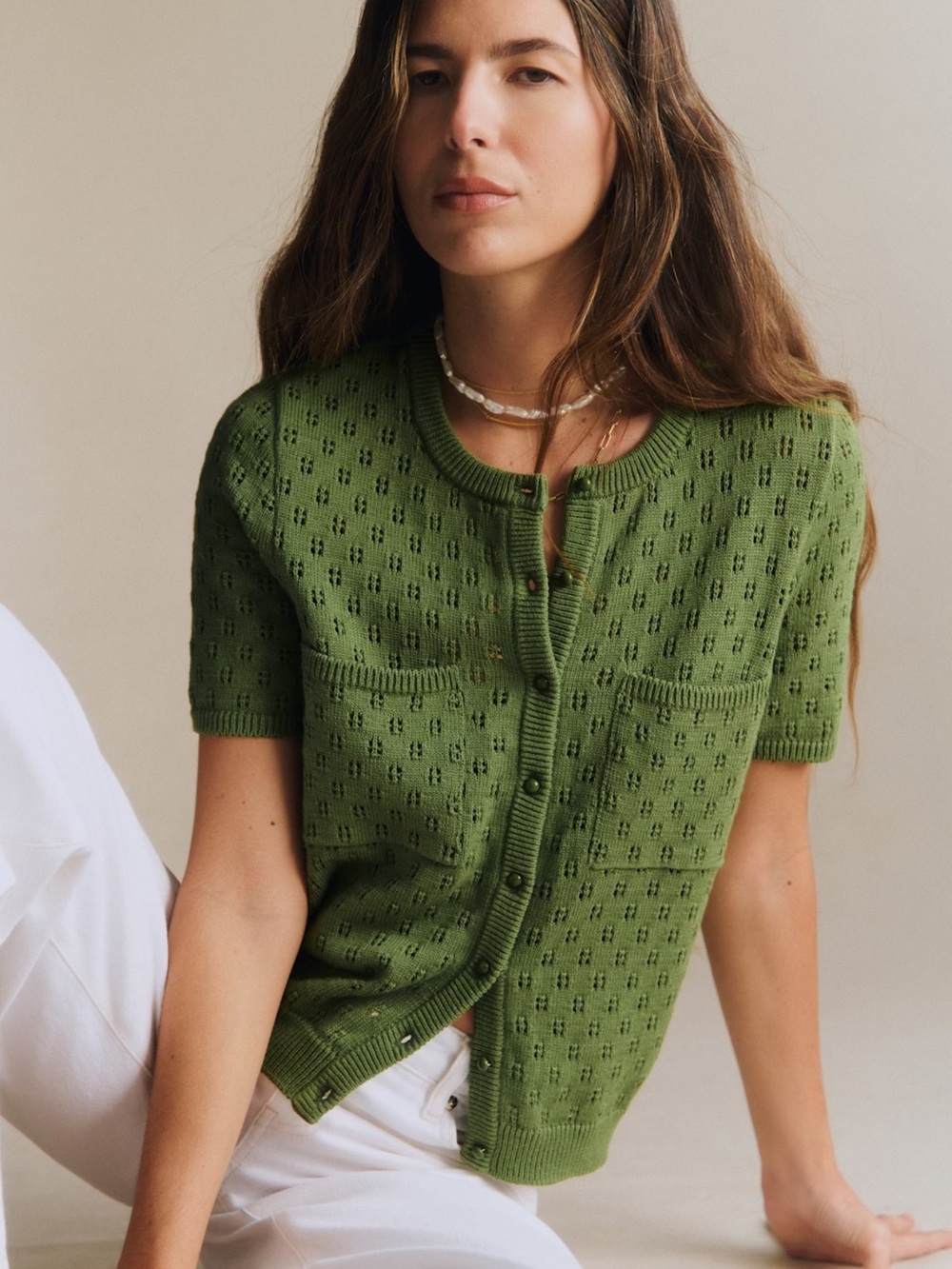 Sezane Nans Cardigan Green - Size S
